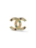 Broche Chanel CC Dorée Strass et Perles Multicouleurs