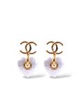 Boucles D'oreilles Chanel Pendantes Coeur Blanc 
