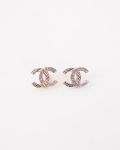 Boucles CC Chanel Strass et Gaufrage Métal Champagne