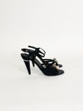 Sandales À Talon Chanel Satin Noir À Perles Pointure 41.5