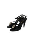 Sandales À Talon Chanel Satin Noir À Perles Pointure 41.5