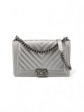 Sac Chanel Boy Large En Cuir Matelassé Gris