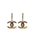 Boucles CC Pendantes Dorées Strass
