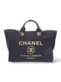 Sac Cabas Chanel Deauville En Toile Denim Bleu Foncé 