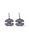 Boucles D'oreilles Chanel Double CC Noires pendantes