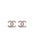 Boucles CC Chanel Strass et Gaufrage Métal Champagne