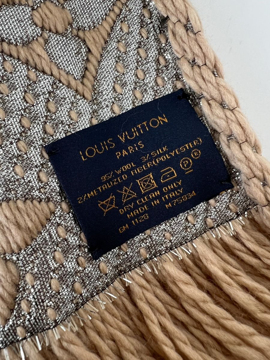 Louis Vuitton Caramel Wool and Silk Logomania Scarf | Myzah