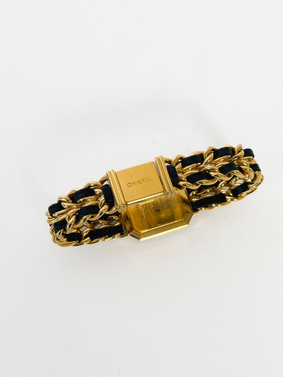 Chanel Première L Gold Plated Watch Interwoven with Black Leather