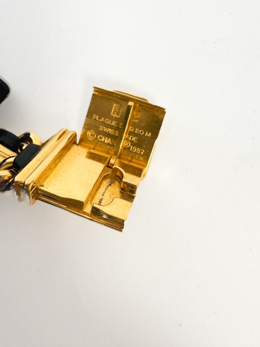 Chanel Première L Gold Plated Watch Interwoven with Black Leather
