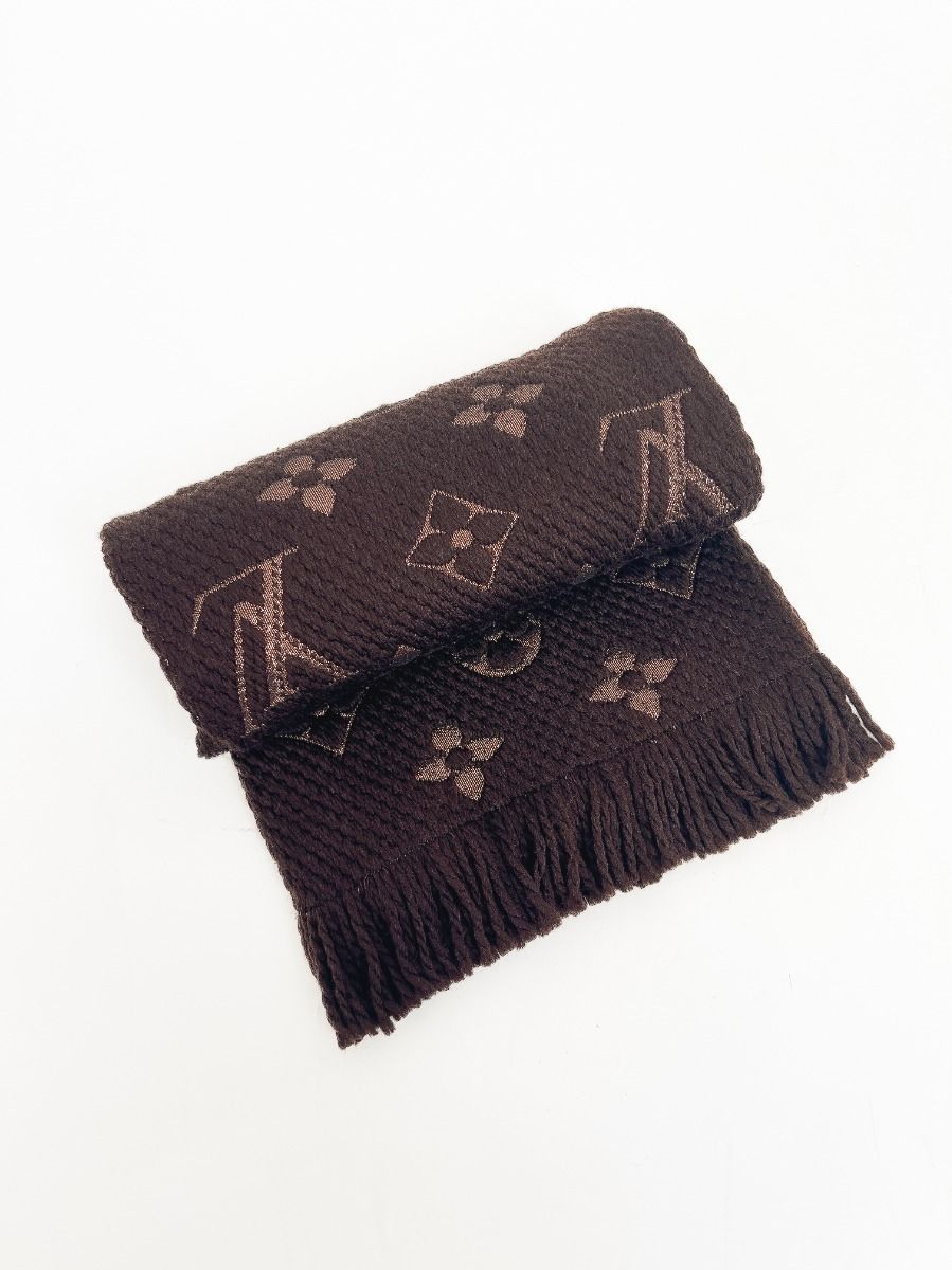Louis Vuitton Brown Wool and Silk Logomania Scarf | Myzah