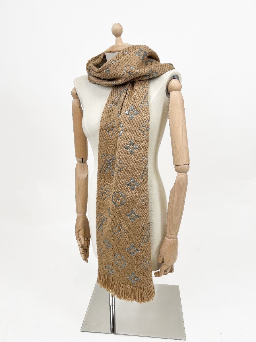 Louis Vuitton Caramel Wool and Silk Logomania Scarf | Myzah