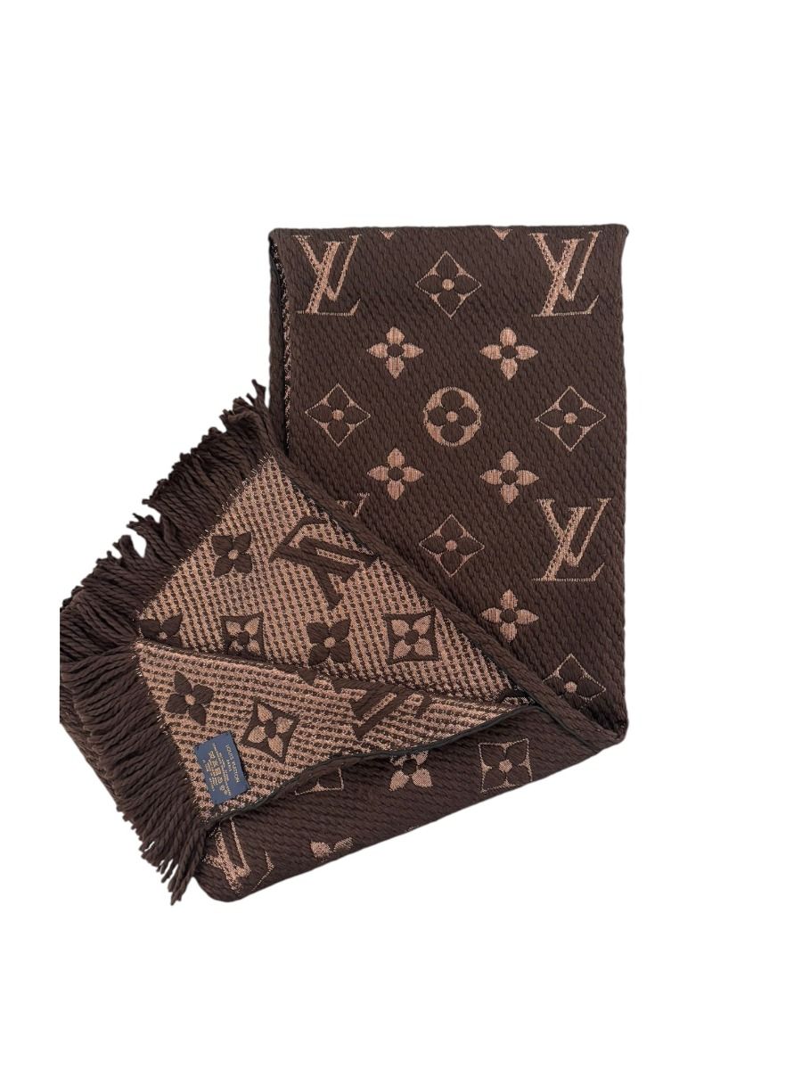 LOUIS VUITTON モノグラム 大判スカーフ 約140cm×140cm Louis Vuitton Brown Wool and Silk Logomania Scarf | Myzah