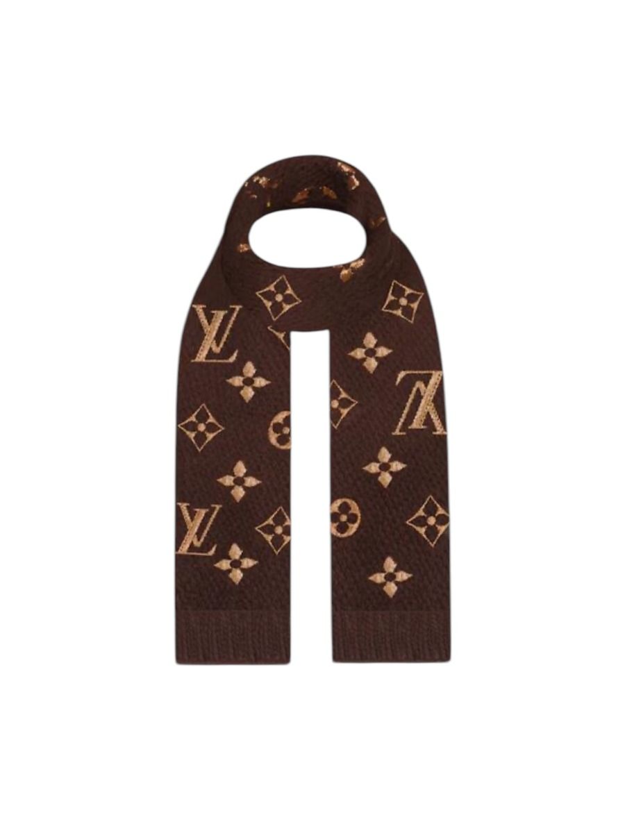 Louis Vuitton Brown Wool and Silk Logomania Scarf | Myzah