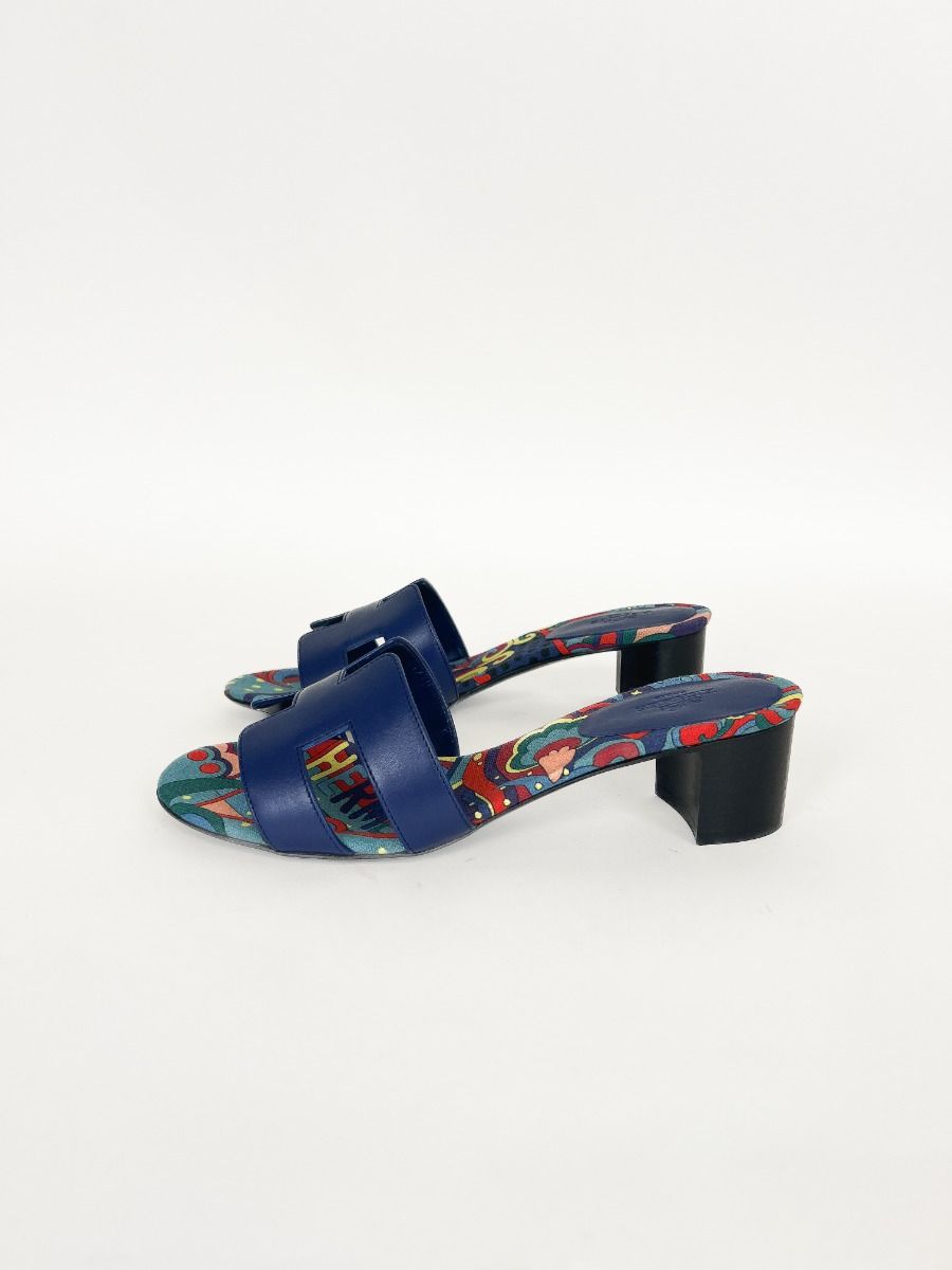 Hermès Oasis Sandals Swift Blue Calfskin Leather 37 | Myzah