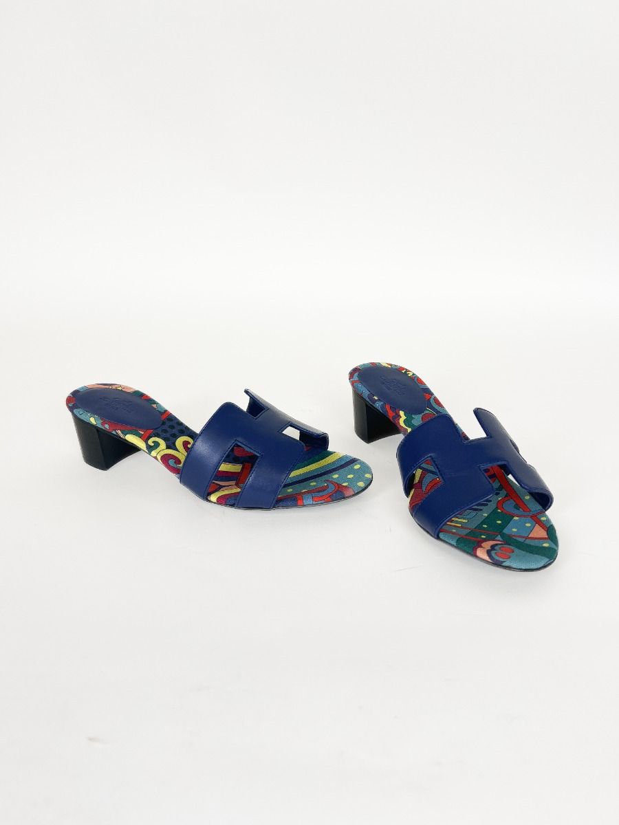 Hermès Oasis Sandals Swift Blue Calfskin Leather 37 | Myzah