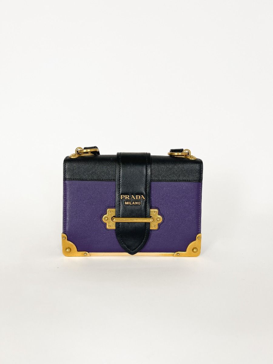 Prada Cahier Crossbody Bag In Purple Leather | Myzah