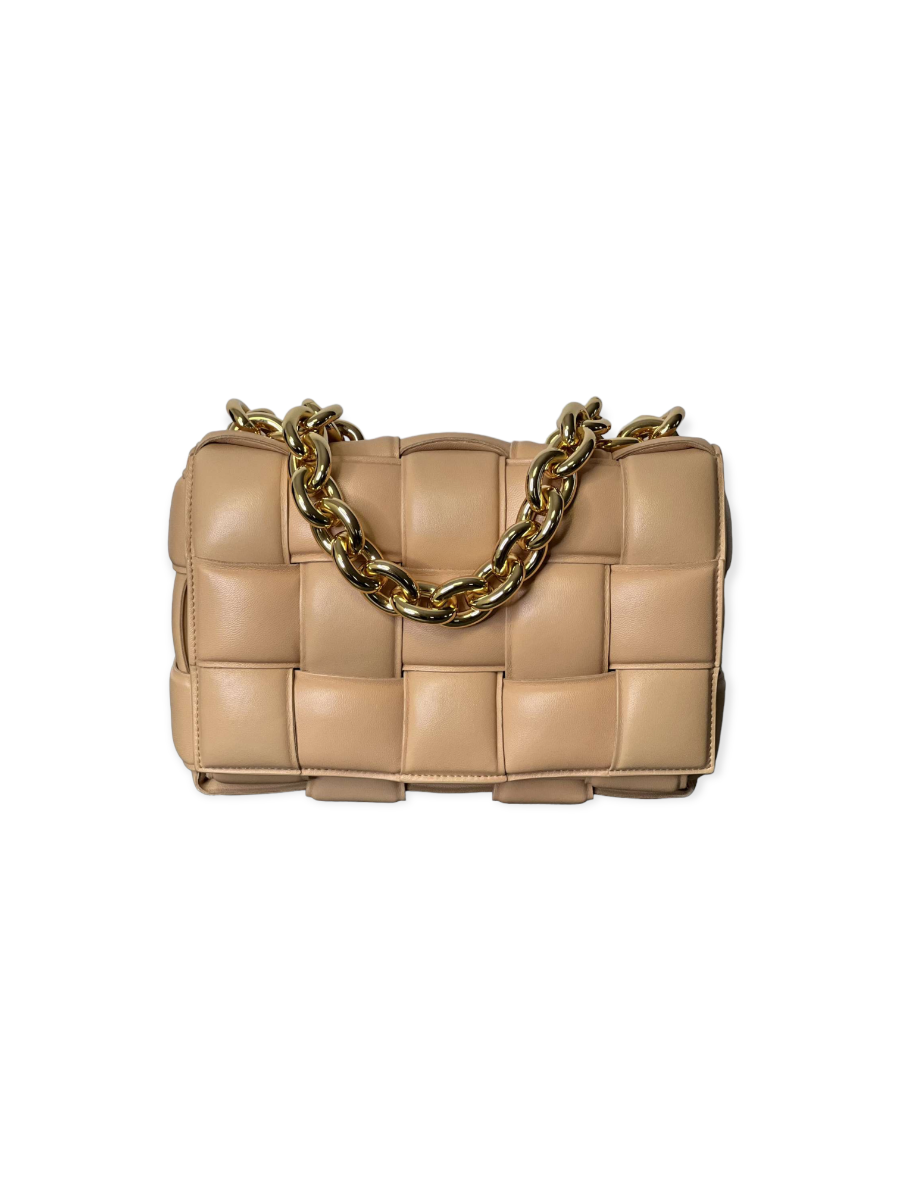 Sac À Main The Chain Cassette Bottega Veneta En Cuir Tressé Beige