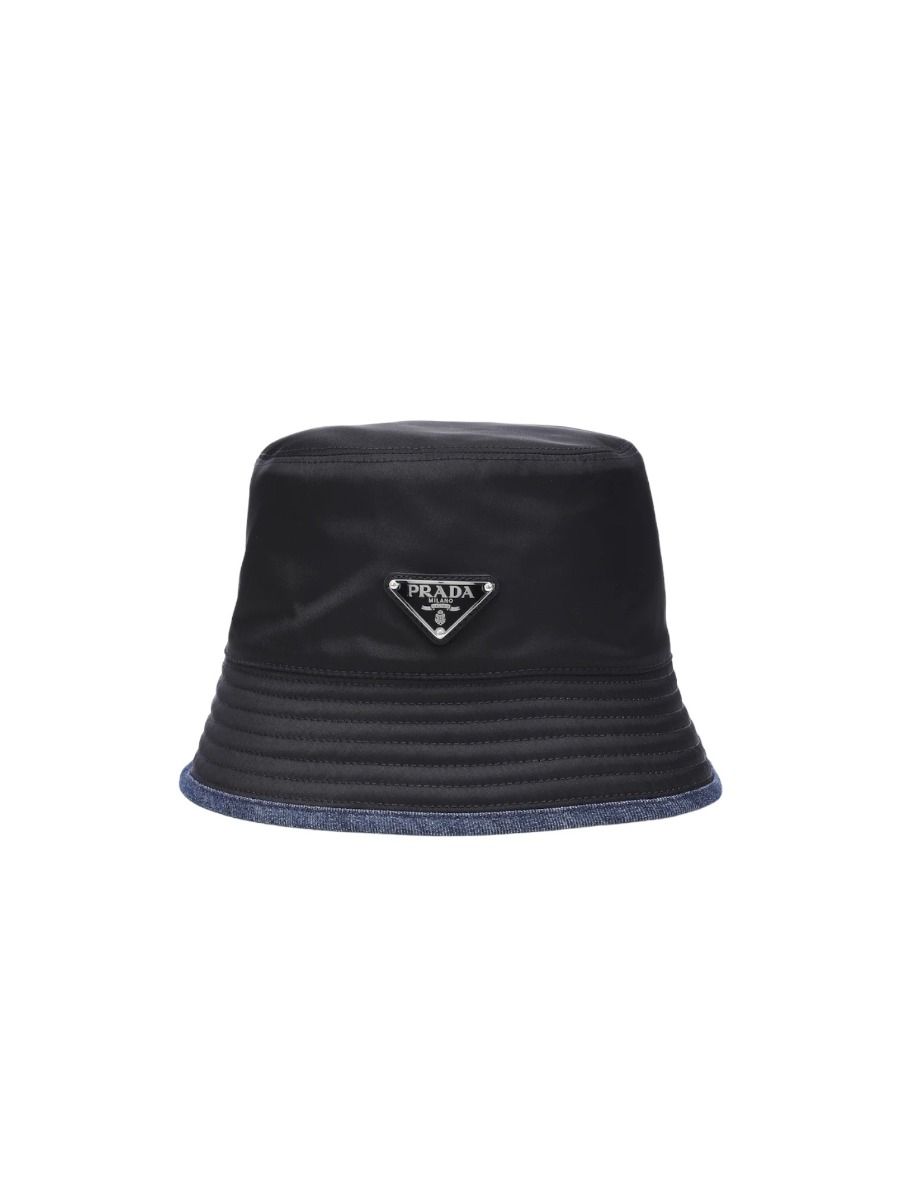 PRADA デニム バケットハット ブラック Prada Black Re-Nylon and Denim Bucket Hat Size M | Myzah