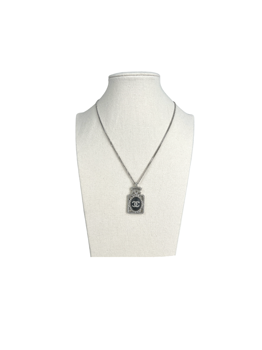 Chanel Perfume Bottle Silver Chain Necklace | Myzah