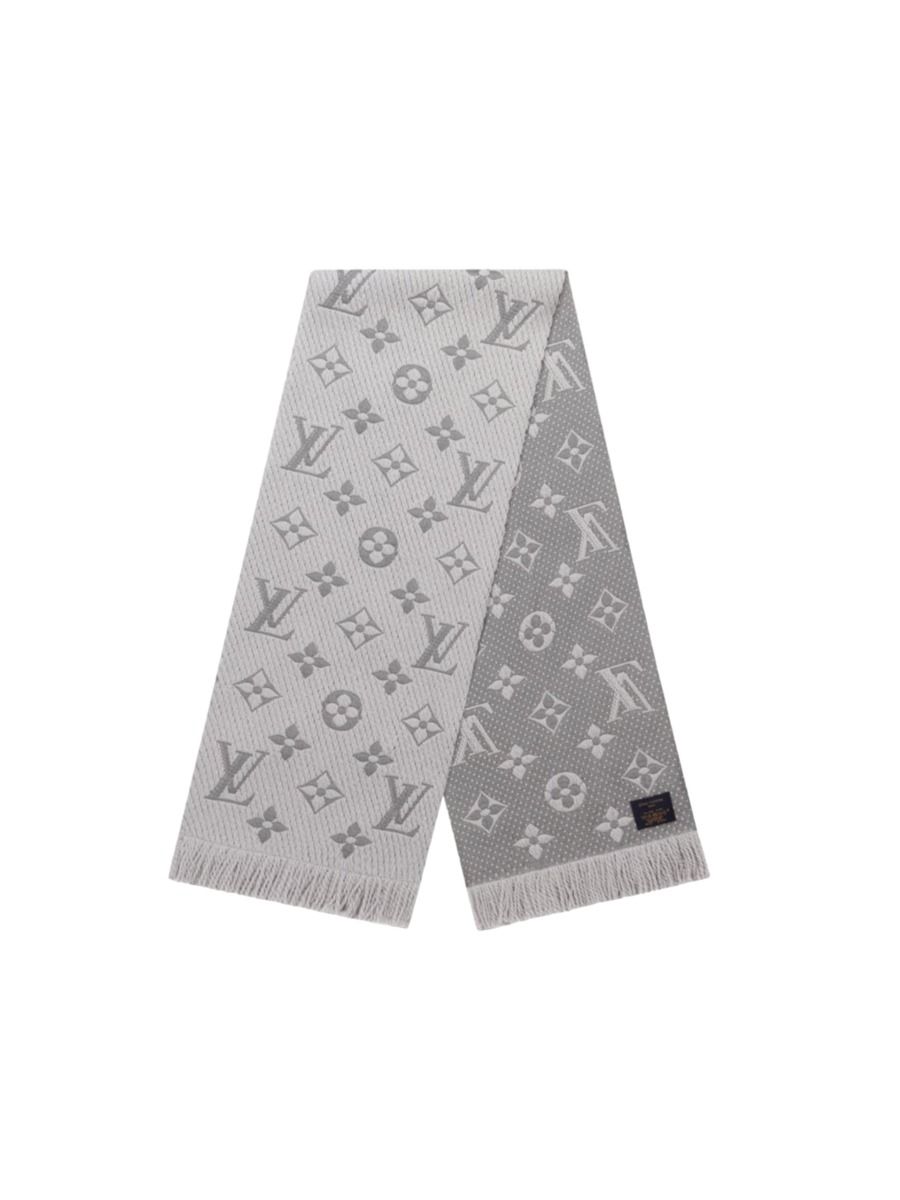 Louis Vuitton Gray Wool and Silk Logomania Scarf | Myzah