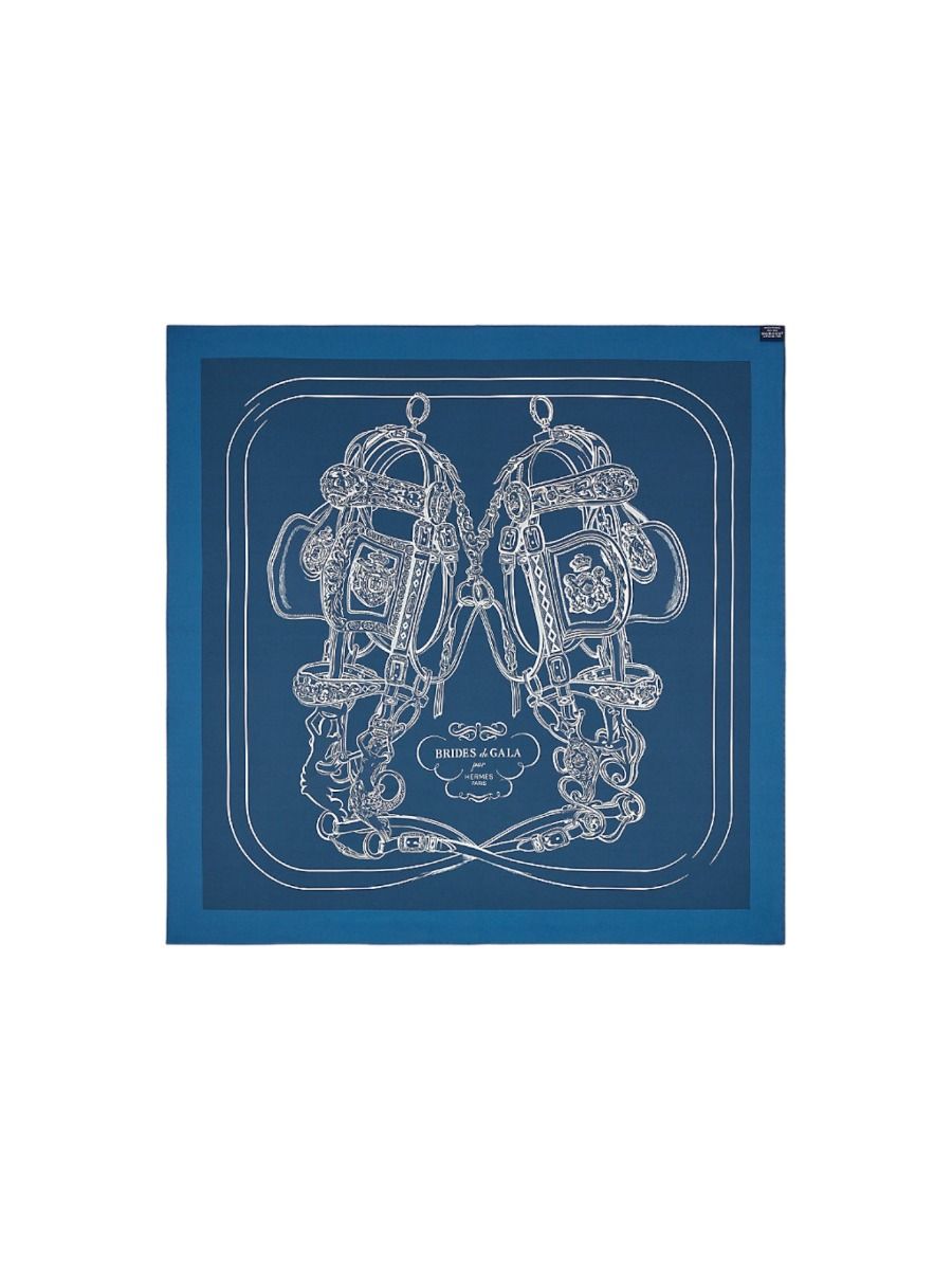 Hermès Silk Scarf 90 Brides De Gala Double Face Blue and Mordoré