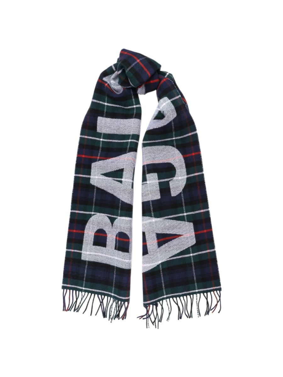 Balenciaga Tartan Maxi Logo Scarf In Green Wool | Myzah