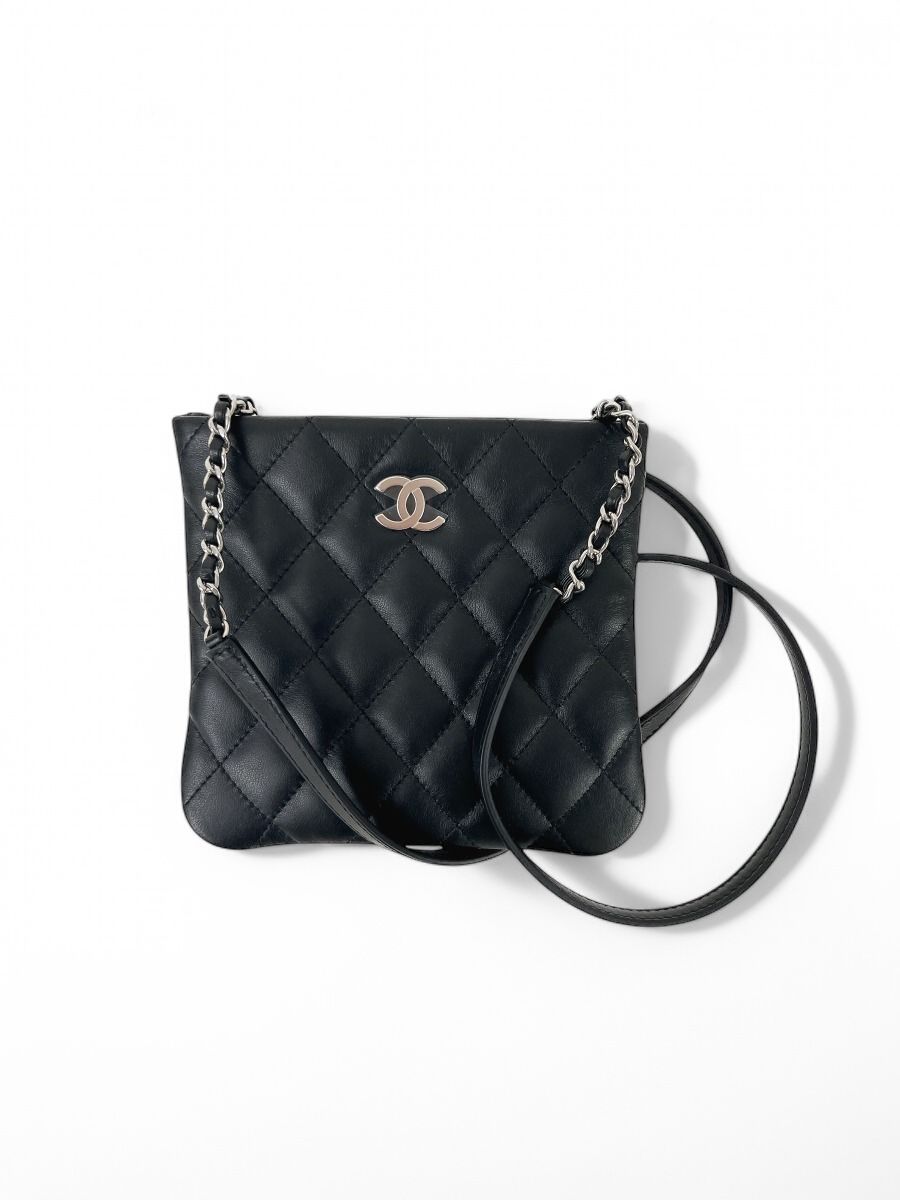 Chanel Clutch Bag Shoulder Padded Leather Black | Myzah