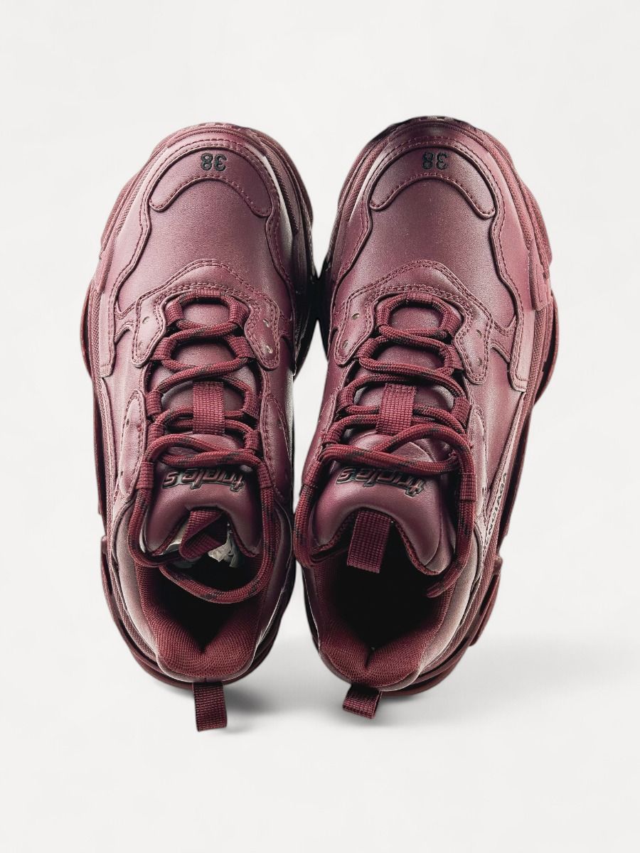 Baskets Triple S Balenciaga Cuir Bordeaux Taille 38 | Myzah