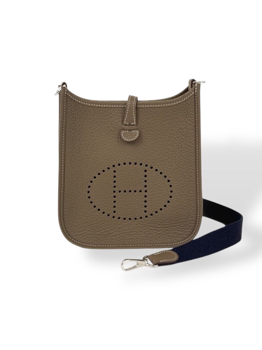 Hermès Mini Evelyne 16 Shoulder Bag in Clemence Etoupe Leather | Myzah