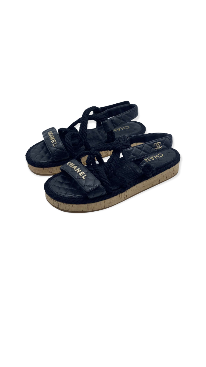 CHANEL シャネル　チェーンサンダル　サイズ38 Chanel Black Rope Sandals Size 38 | Myzah