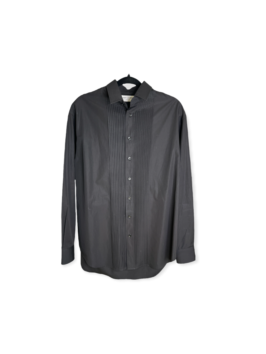 Pleated Placket Black Shirt Saint Laurent Size 38 | Myzah