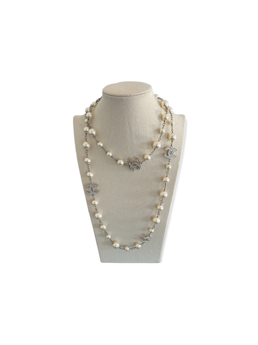 Chanel White Pearl CC Necklace Myzah