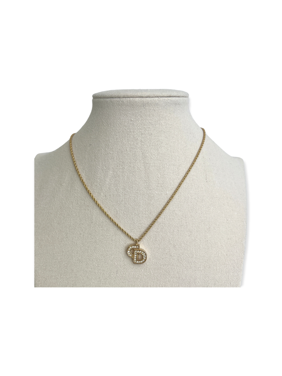 Collier Doré Christian Dior Logo CD A Strass Myzah