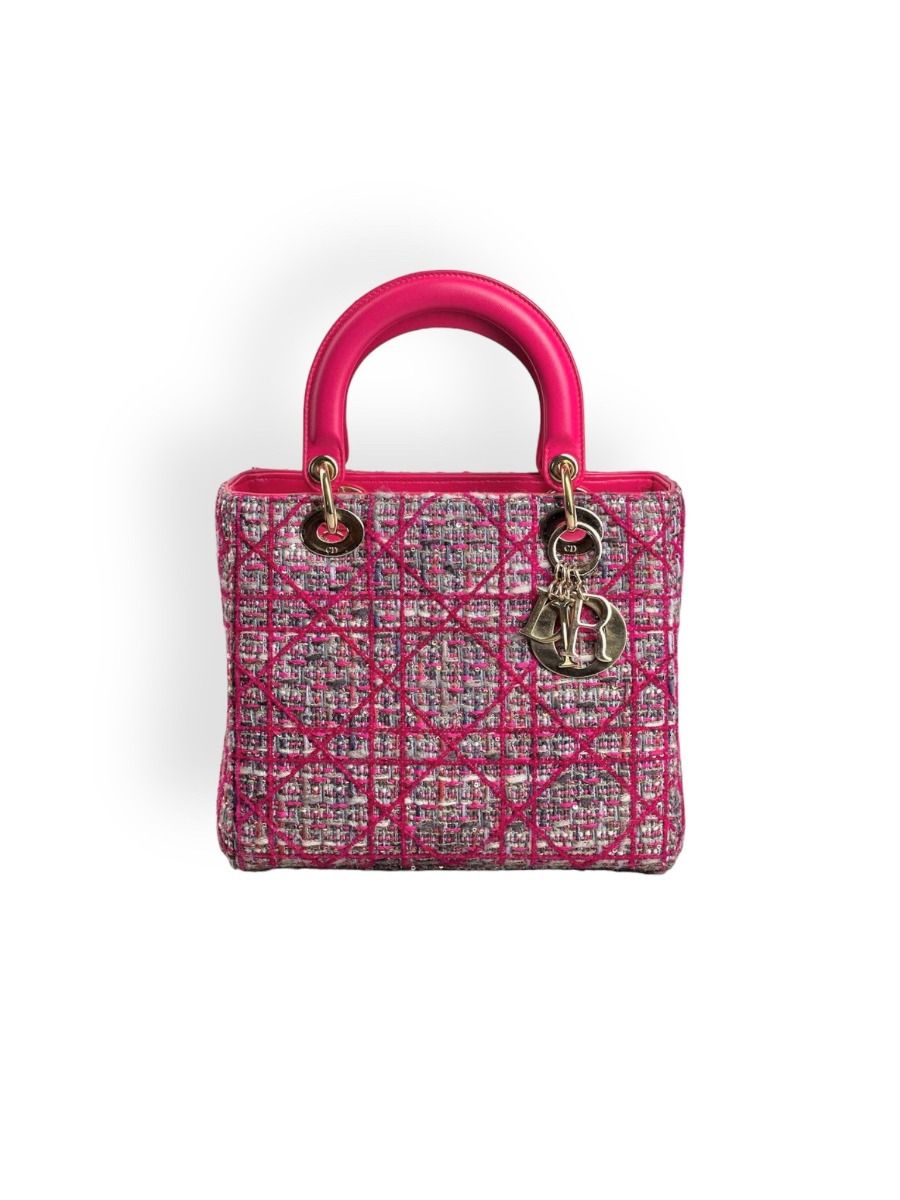 TH　Dior カシミヤ　ピンク Christian Dior Lady Dior Medium Lambskin Cannage Magenta