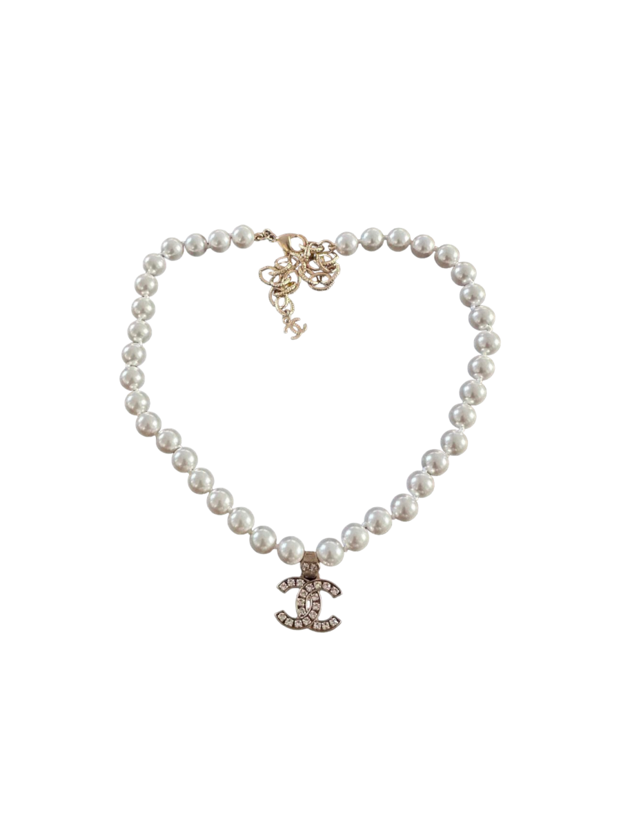 Chanel Choker Double CC Necklace With Pearls Strass Myzah