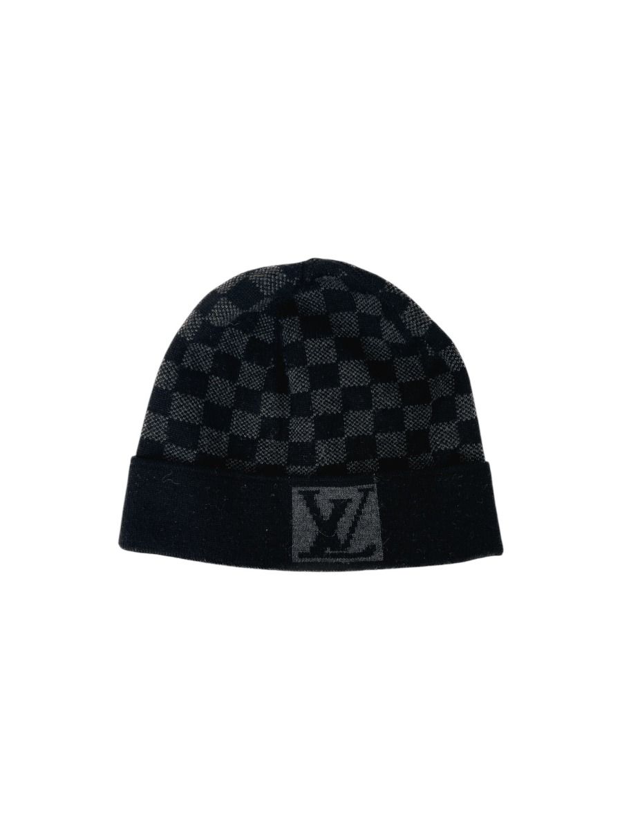 LV Wool Damier Beanie Black and Grey Myzah