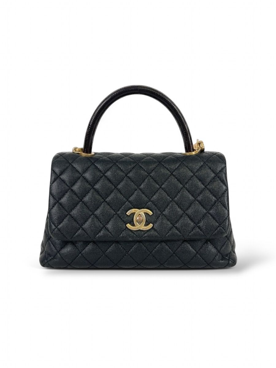 Chanel Coco Top Handle Bag Black Grain Leather Myzah
