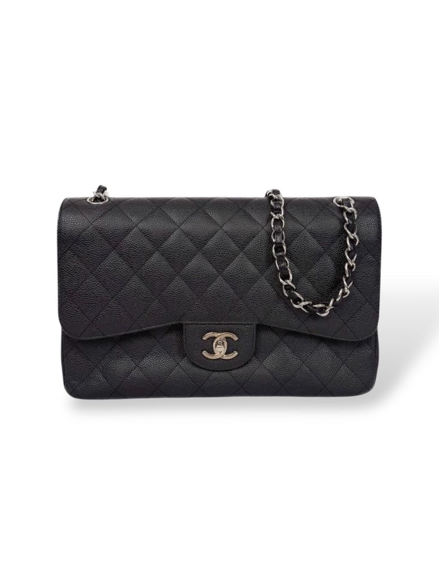 Chanel Timeless Large Double Flap Black Caviar Leather Bag | Myzah