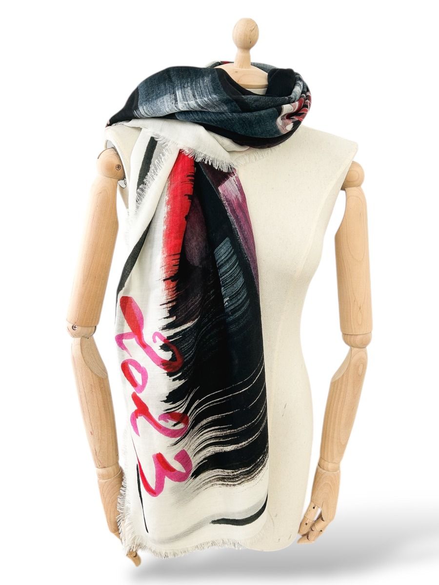 シャネル CHANEL STOLE Chanel Black Velvet Embroidered Camellia Stole Scarf