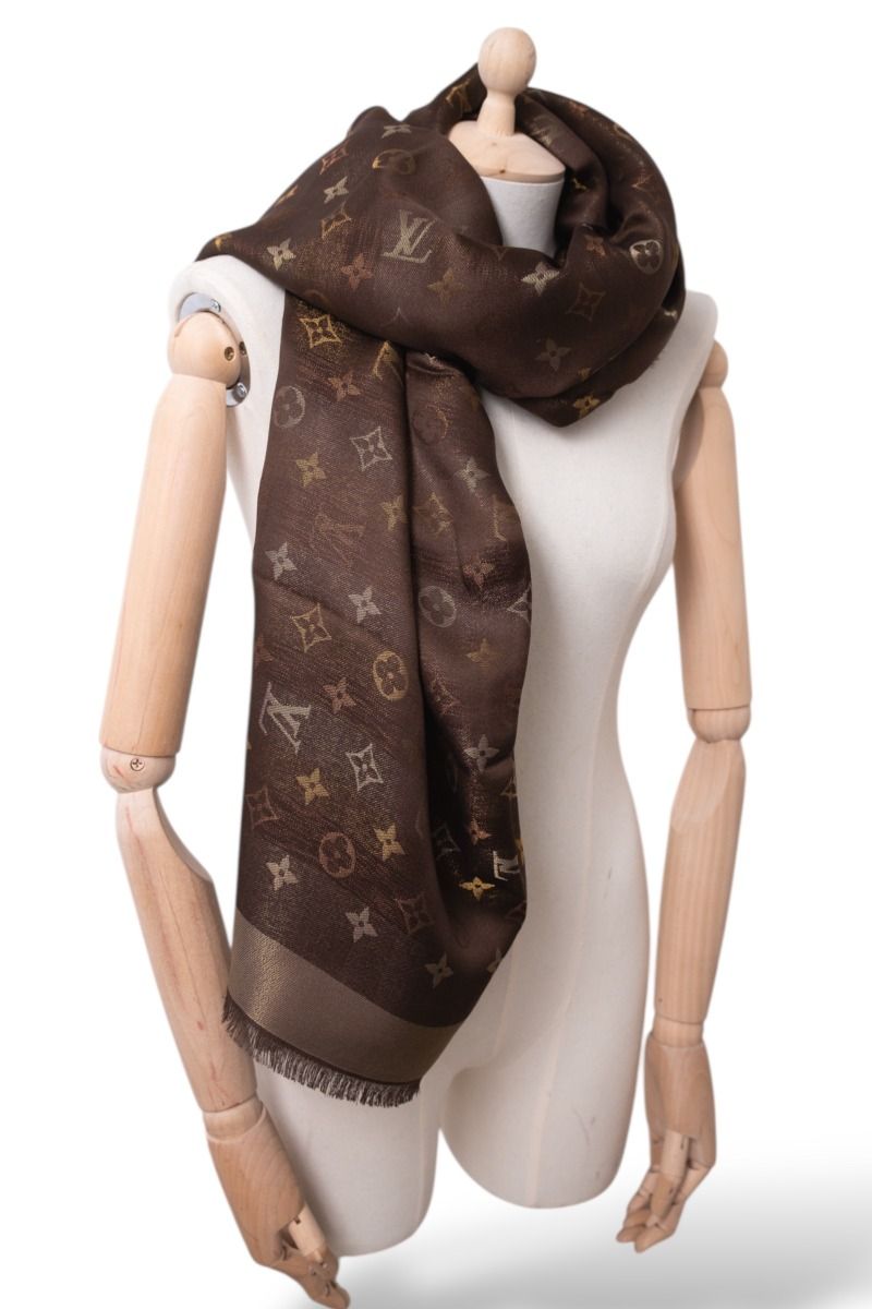 Châle Louis Vuitton Monogram So Shine Marron | Myzah