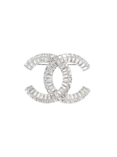 Chanel Double CC Full Rhinestone Silver Brooch