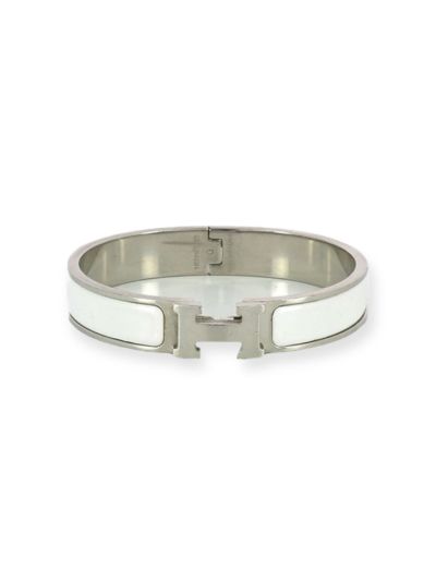 Hermès Clic H Bracelet in Silver-Toned White Enamel 
