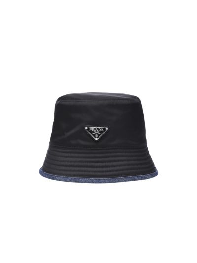 Prada Black Re-Nylon and Denim Bucket Hat Size M | Myzah