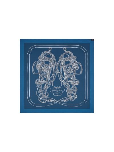 Hermès Silk Scarf 90 Brides De Gala Double Face Blue and Mordoré