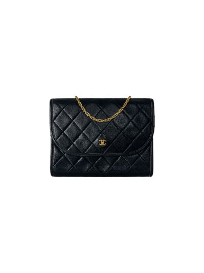 Vintage Chanel Wallet on Chain Handbag in Black Lambskin Leather