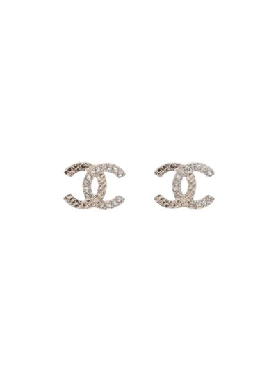 Boucles CC Chanel  Strass et Gaufrage Métal Champagne 