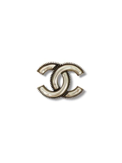 Broche Dorée Double CC Et Email Blanc