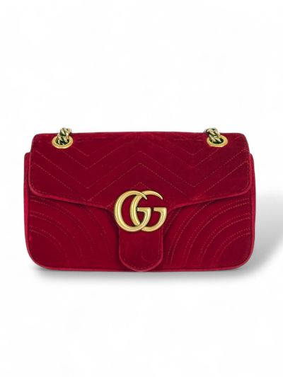 Sac Bandoulière Gucci GG Marmont Small En Velours Rouge