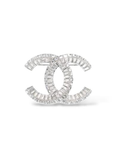 Broche Chanel Double CC Full Strass Argentée
