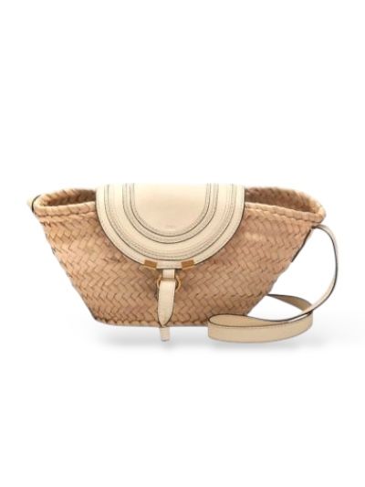 Chloé Marcie Leather-Trim Raffia Small Basket Bag